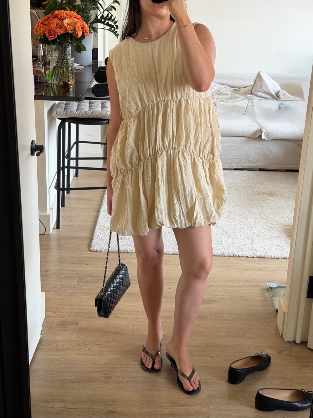 Zara balloon dress XL Sleeveless Tiered Mini Dress in Cream